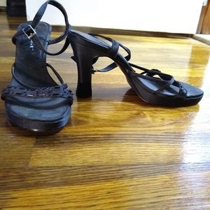 Black embellished open toe shoes